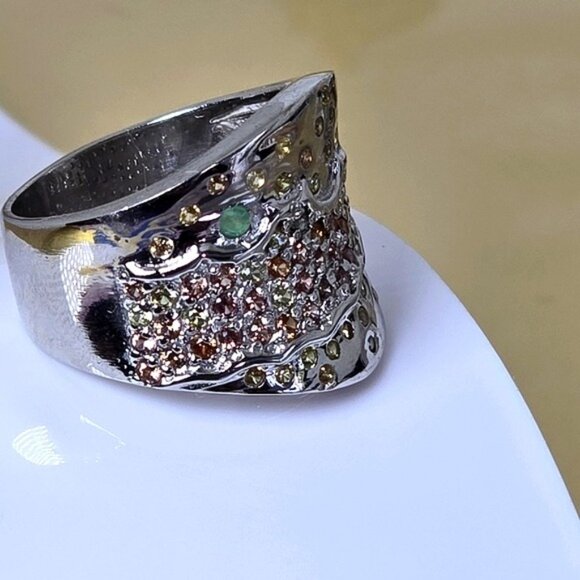925 Sterling Silver Ring Siz 7.5 with Natural Sapphire & Emerald Gems - Picture 7 of 11